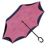 Umbrela ploaie reversibila uni cu maner C roz