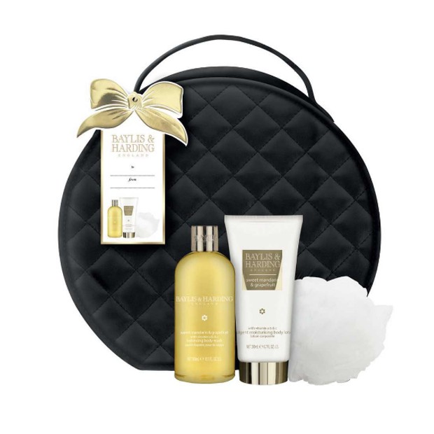 Set Cadou Baylis & Harding Sweet Mandarin & Grapefruit Vanity Bag Set - Gel de Dus 300ml, Lotiune de Corp 200ml, Burete de Baie