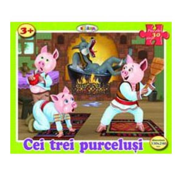Puzzle - cei trei purcelusi (30 de piese) 3 ani+