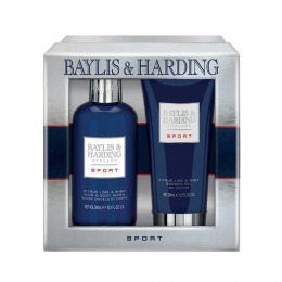 Set Cadou Baylis & Harding Men's Sport Citrus Lime & Mint 2 Piece Set - Lotiune de Curatare pentru Par si Corp 300ml, Gel de Dus 200ml