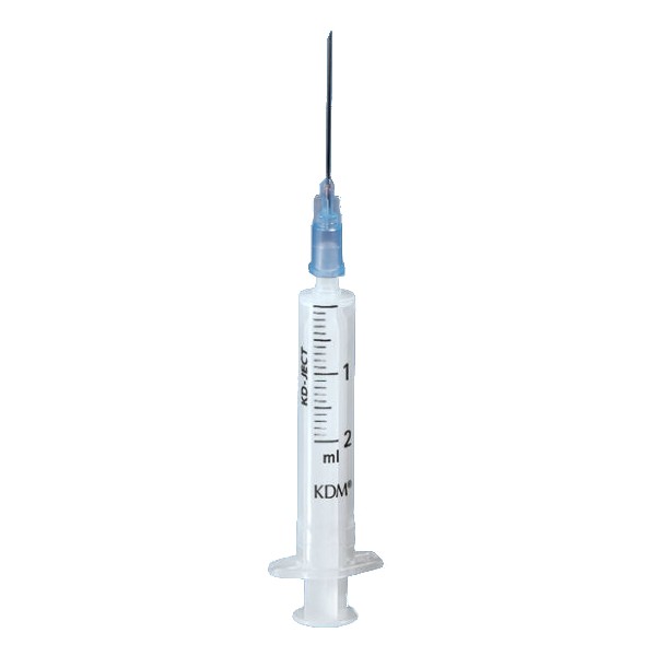 Seringi 2 Componente Unica Folosinta KDM, 2 ml, ac albastru 0.60 mm x 30 mm, sterile, 100 buc