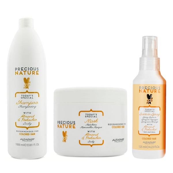 Pachet pentru Par Vopsit Alfaparf Milano Precious Nature Colored Hair - Sampon, Masca, Spray Leave-In