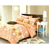 Lenjerie de pat dublu din finet, orange cu margarete colorate, 6 piese, dimensiune 230x250 - Casa New Fashion