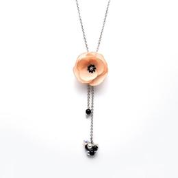 Colier lung handmade, elegant, cu perle Swarovski si onix, din otel inoxidabil, floare bej, Zia Fashion