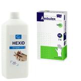 Pachet: Hexid - dozator 1 litru dezinfectant  tegumente + Manusi Ambulex latex masura M