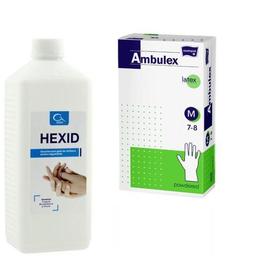 Pachet: Hexid -rezerva 1 litru dezinfectant tegumente + Manusi Ambulex latex masura M