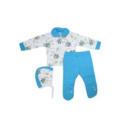 Pijama bebelusi iarna, 3 piese, 3-6 luni, bumbac 100%, vanisat (finet), verde si turcoise