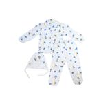 Pijama bebelusi iarna, 3 piese, 3 - 6  luni, bumbac 100%, vanisat (finet), strumfi, alb si albastru