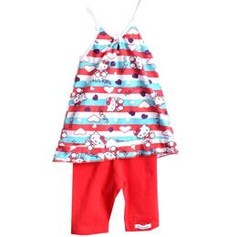 Set 2 piese bumbac 100%, maieu si pantaloni scurti, bretele ajustabile, hello kitty, 2-3 ani
