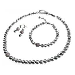 Set perle de cultura gri cu charm cubic zirconia roz, GlamBazaar