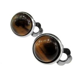 Cercei clips cu piatra naturala Ochi de tigru 10 MM, GlamBazaar