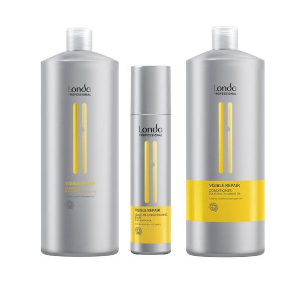 Pachet cu Efect Reparator - Londa Professional Visible Repair: Sampon 1000 ml, Balsam1000 ml si Balsam Leave In 250 ml
