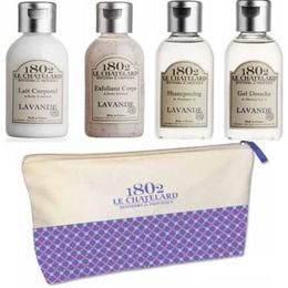 Set cosmetice voiaj 4 piese lapte corp 50ml gel de dus 50ml sampon 50ml gomaj 50ml le chatelard 1802 lavanda de provence