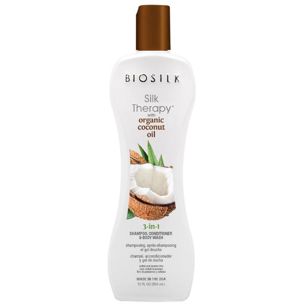 Sampon, Balsam si Gel de Dus 3 in 1 – Biosilk Farouk Silk Therapy with Coconut Oil 3 in 1 Shampoo, Conditioner & Body Wash, 355ml Biosilk