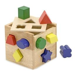 Cub din lemn cu forme de sortat - Shape sorting cube