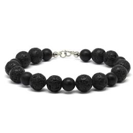 Bratara argint, lava stone si onix mat, 20 cm, bijouxmag, bianca