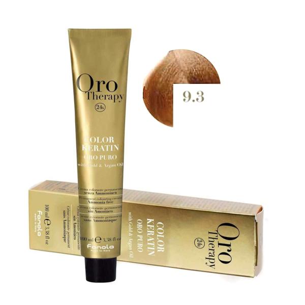 Vopsea Demi-permanenta Fanola Oro Therapy Color Keratin 9.3 Blond Foarte Deschis Auriu, 100ml esteto.ro