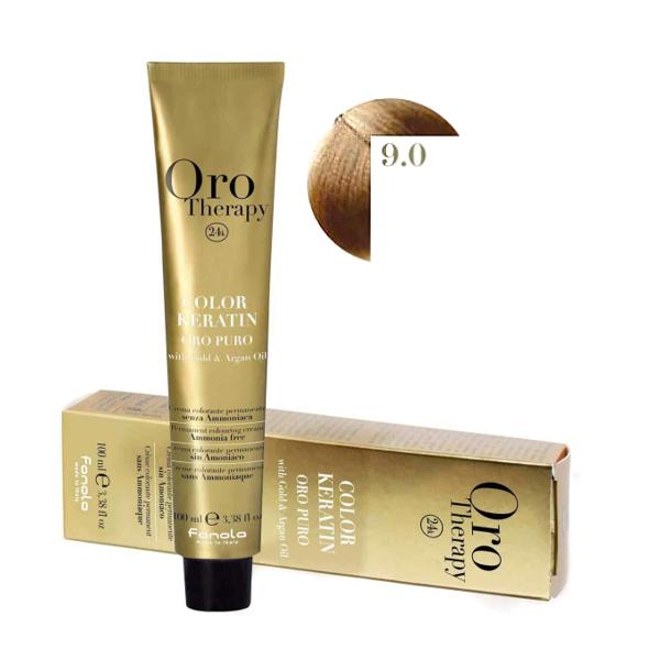 Vopsea Permanenta fara Amoniac Fanola Oro Therapy Color Keratin 9.0 Blond Foarte Deschis, 100ml