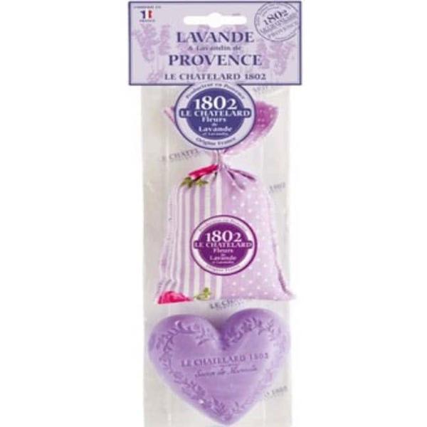 Set Cadou Sapun Marsilia Lavanda Inima 100g si Saculet Flori Lavanda 18g Le Chatelard 1802