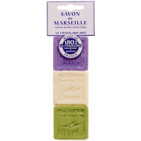 Set Cadou Sapun Natural de Marsilia 3x30g Lavanda Iasomie Masline Le Chatelard 1802 Voiaj Hotelier HoReCa Marturii Nunta Botez
