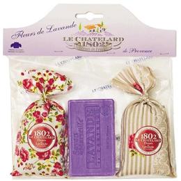 Set cadou sapun natural marsilia 100g lavanda si 2 saculeti flori lavanda naturala de provence 18g le chatelard 1802
