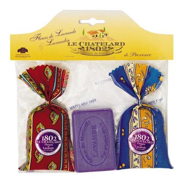 Set Cadou Sapun Natural Marsilia 100g Lavanda si 2 Saculeti Flori Lavanda Naturala de Provence 18g Le Chatelard 1802