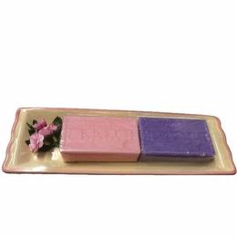 Set cadou savoniera ceramica dubla sapun natural marsilia 100g trandafir bujor rose pivoine violete mure le chatelard 1802