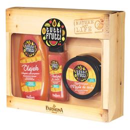Pachet Cadou pentru Ingrijire Corporala cu Piersici si Mango Farmona Tutti Frutti - Gel de Baie si Dus 425ml, Peeling de Corp 100ml, Unt de Corp 200ml
