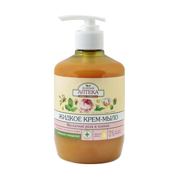 Sapun Lichid cu Extracte de Trandafir si Bumbac Zelenaya Apteka, 460ml
