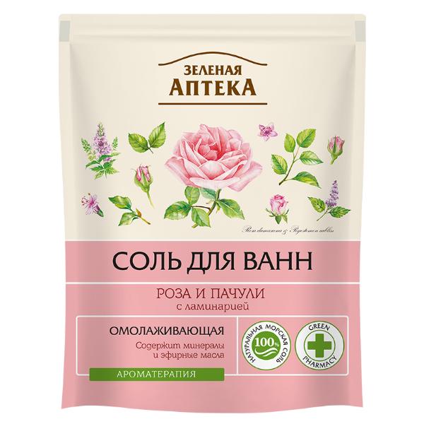 Sare de baie rejuvenanta cu uleiuri de patchouli si trandafir zelenaya apteka, 500g