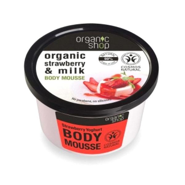 Mousse Corporal cu Extracte de Capsuni si Lapte Strawberry Yoghurt Organic Shop, 250ml