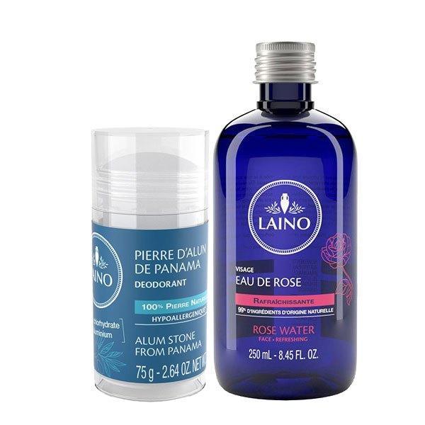 Pachet laino deodorant piatră de alaun 75 g + apă florală de trandafiri 250 ml