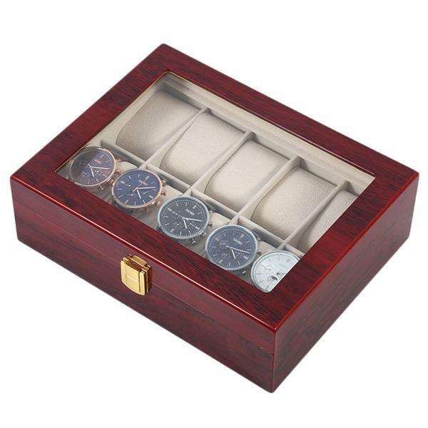 Cutie caseta din lemn pentru depozitare si organizare Pufo, pentru 10 ceasuri, model Premium