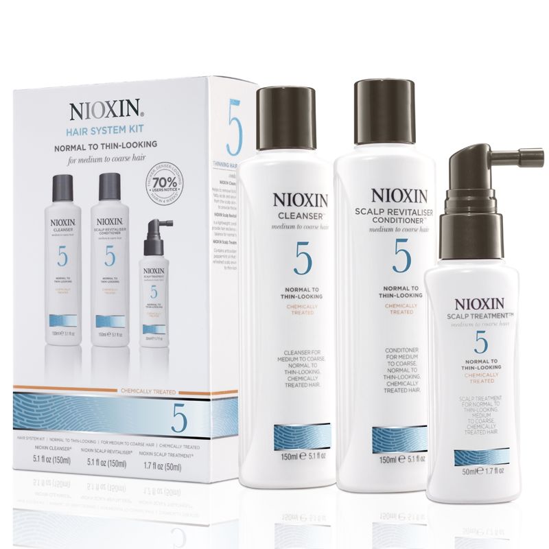 Nioxin – Pachet complet System 5 pentru parul normal, subtiat, spre aspru, cu aspect natural sau vopsit Aspect imagine 2022