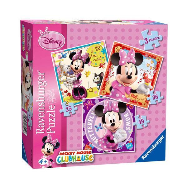 Puzzle minnie mouse, 3 buc in cutie, 25 /36 / 49 piese - Ravensburger