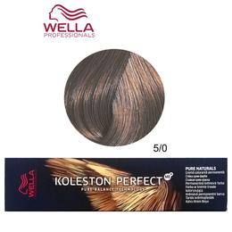 Vopsea crema permanenta - wella professionals koleston perfect me+ pure naturals, nuanta 5/0 castaniu deschis