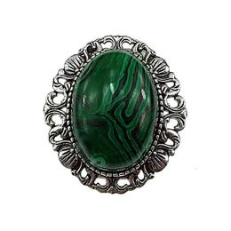 Brosa/pandantiv argintiu antic cu malachit, GlamBazaar, 3.3 x 3 cm, cu Malachit, Verde, tip Brosa handmade
