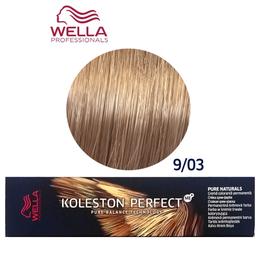 Vopsea crema permanenta - wella professionals koleston perfect me+ pure naturals, nuanta 9/03 blond luminos auriu natural