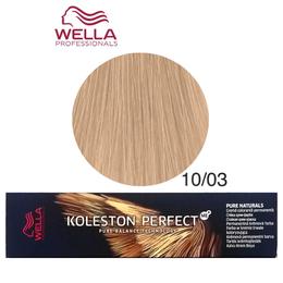 Vopsea crema permanenta - wella professionals koleston perfect me+ pure naturals, nuanta 10/03 blond luminos deschis auriu natural