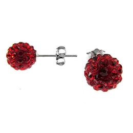 Cercei argint sfere rosii cu cristale, GlamBazaar, 8 mm, cu Cristal sticla, Rosu, tip cercei de argint 925 cu pietre naturale