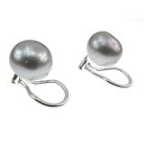 Cercei clips argint cu perle naturale gri 10 MM, GlamBazaar, 10 mm, cu Perle, Gri, tip cercei de argint 925 cu pietre naturale, cercei clips cu pietre naturale