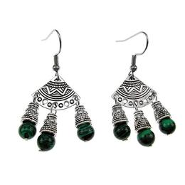Cercei model indian cu malachit, GlamBazaar, 3.7, cu Malachit, Verde, tip cercei candelabru cu pietre naturale