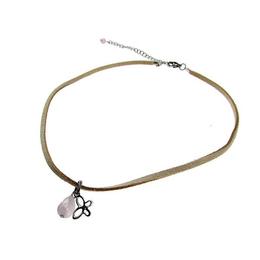Colier choker cu fluture si cuart roz natural, GlamBazaar, 32 cm, cu Cuart roz, Roz, tip colier handmade cu pietre naturale