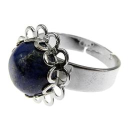 Inel aliaj reglabil model floricica cu lapis-lazuli natural, GlamBazaar, Reglabila, cu Lapis Lazuli, Albastru, tip inel din aliaj metalic reglabil cu pietre naturale