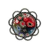 Inel aliaj reglabil Millefiori rosu, GlamBazaar, cu Sticla de Murano, Multicolor, tip Brosa handmade