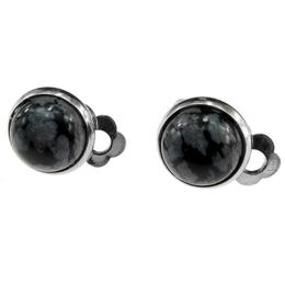 Cercei clips cu piatra naturala obsidian Fulg de Nea 10 MM, GlamBazaar, 10 mm, cu Obsidian, Gri, Negru, tip cercei clips cu pietre naturale