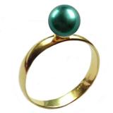 Inel din Aur cu Perla Naturala Premium Verde Smarald, 14 karate, 21.3 mm diametru