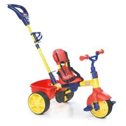 Tricicleta Primara 4 in 1 Little Tikes cu maner pentru impins, centura de siguranta, protectie pentru soare