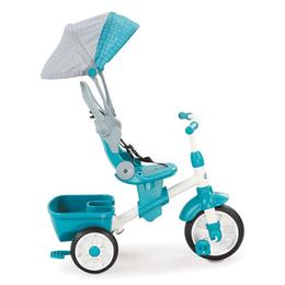 Tricicleta pentru copii Little Tikes Perfect Fit 4 in 1, maner de impins, spatiu depozitare si geanta Turcoaz