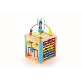 Cub educativ pentru copii din lemn cu socotitoare si activitati, Multicolor Nebunici